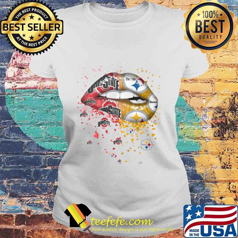 Lips ohio state buckeyes and pittsburgh steeler s Laides tee Lips ohio state buckeyes and pittsburgh steeler s Laides tee