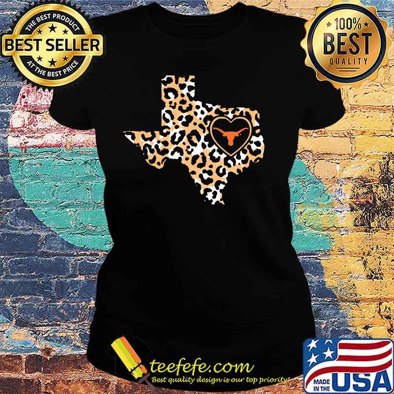 Longhorn texas map leopard heart logo s Ladies tee Longhorn texas map leopard heart logo s Ladies tee