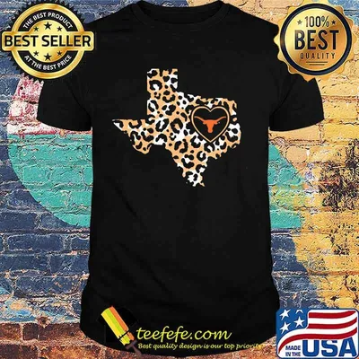 Longhorn texas map leopard heart logo shirt