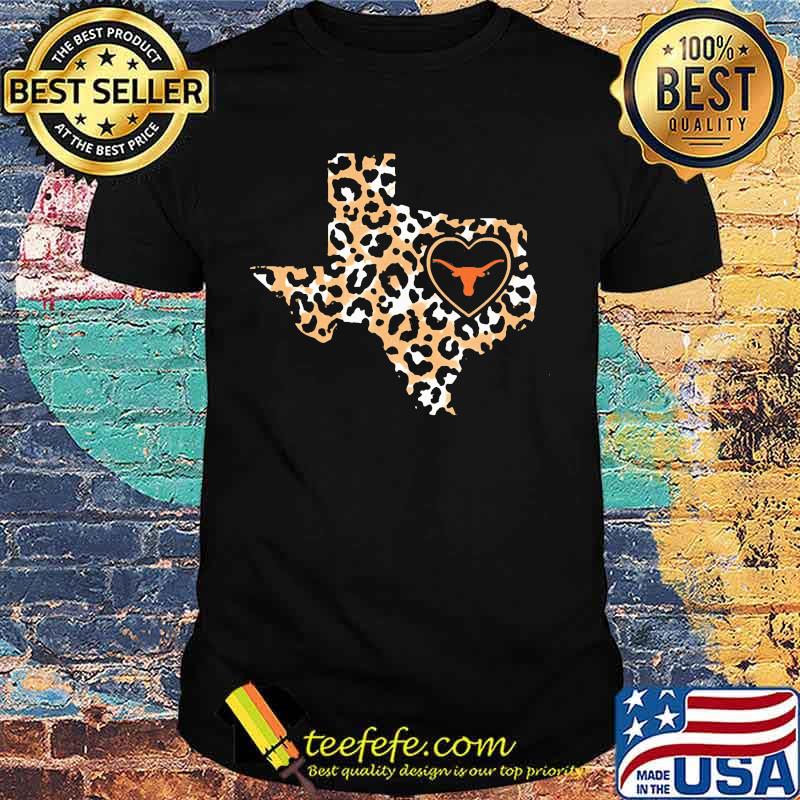 Longhorn texas map leopard heart logo shirt Longhorn texas map leopard heart logo shirt