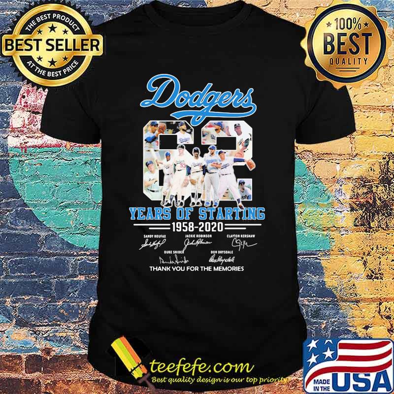 Los angeles dodgers 62 years of starting 1958 2020 thank you for the memories signatures shirt
