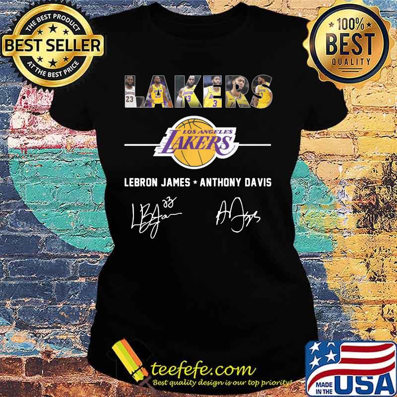 Los angeles lakers lebron james anthony davis signatures s Ladies tee Los angeles lakers lebron james anthony davis signatures s Ladies tee