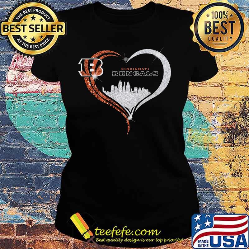 Love cincinnati bengals logo heart diamond s Ladies tee Love cincinnati bengals logo heart diamond s Ladies tee