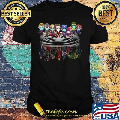 Marvel heroes characters mask chibi water reflection shirt