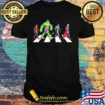 Marvel heroes wear mask abbey road shirt