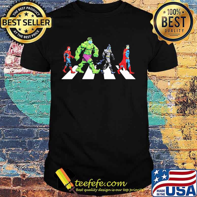 Marvel heroes wear mask abbey road shirt Marvel heroes wear mask abbey road shirt
