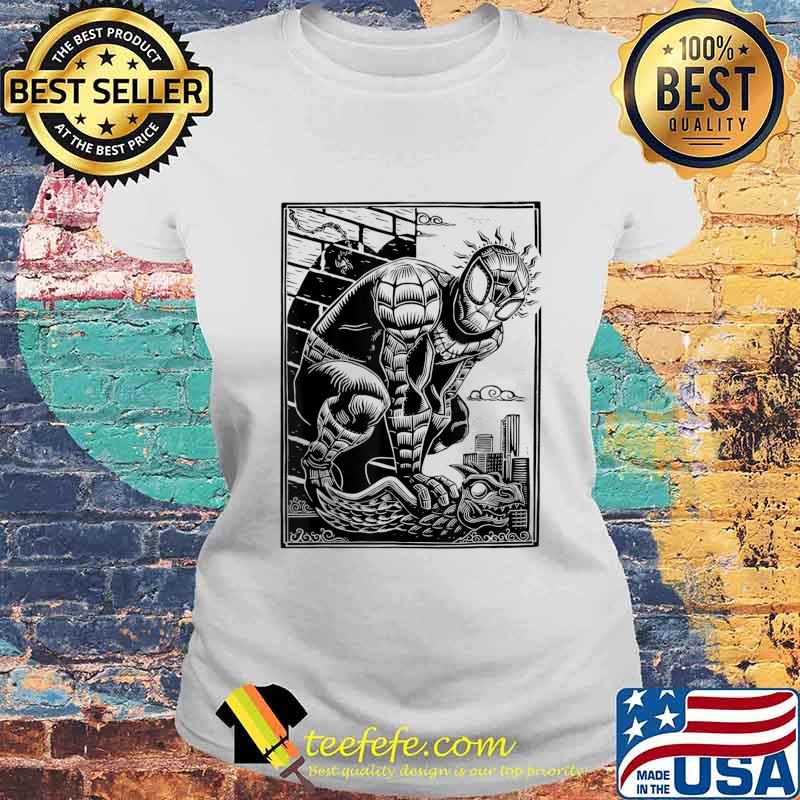 Marvel Spider-Man Linocut White T-Shirt Laides tee Marvel Spider-Man Linocut White T-Shirt Laides tee