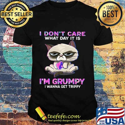 Meme cat i don't care what day it is i'm grumpy i wanna get trippy shirt
