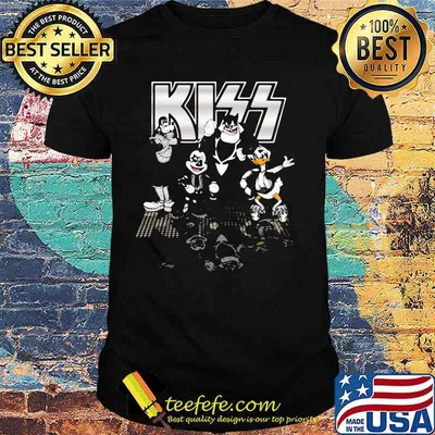 Mickey mouse cartoon characters kiss band shirt
