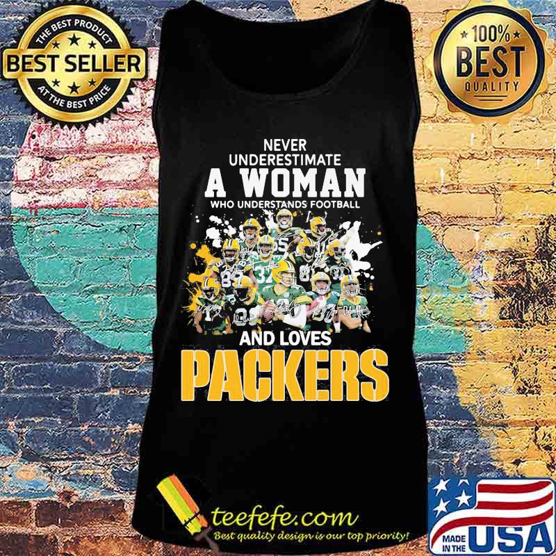 Never underestimate a woman who understands football and loves green bay packers football signatures s Tank top Never underestimate a woman who understands football and loves green bay packers football signatures s Tank top