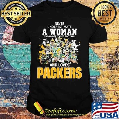 Never underestimate a woman who understands football and loves green bay packers football signatures shirt