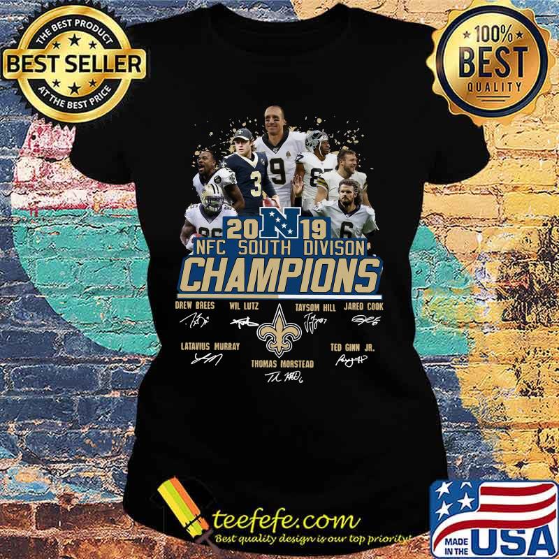 New orleans saints 2019 nfc south division champions signatures s Ladies tee New orleans saints 2019 nfc south division champions signatures s Ladies tee