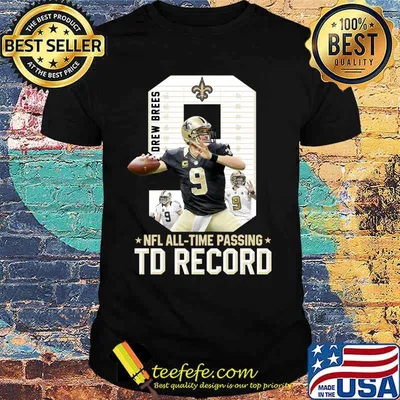 New orleans saints 9 drew brees nfl all time passing td record shirt