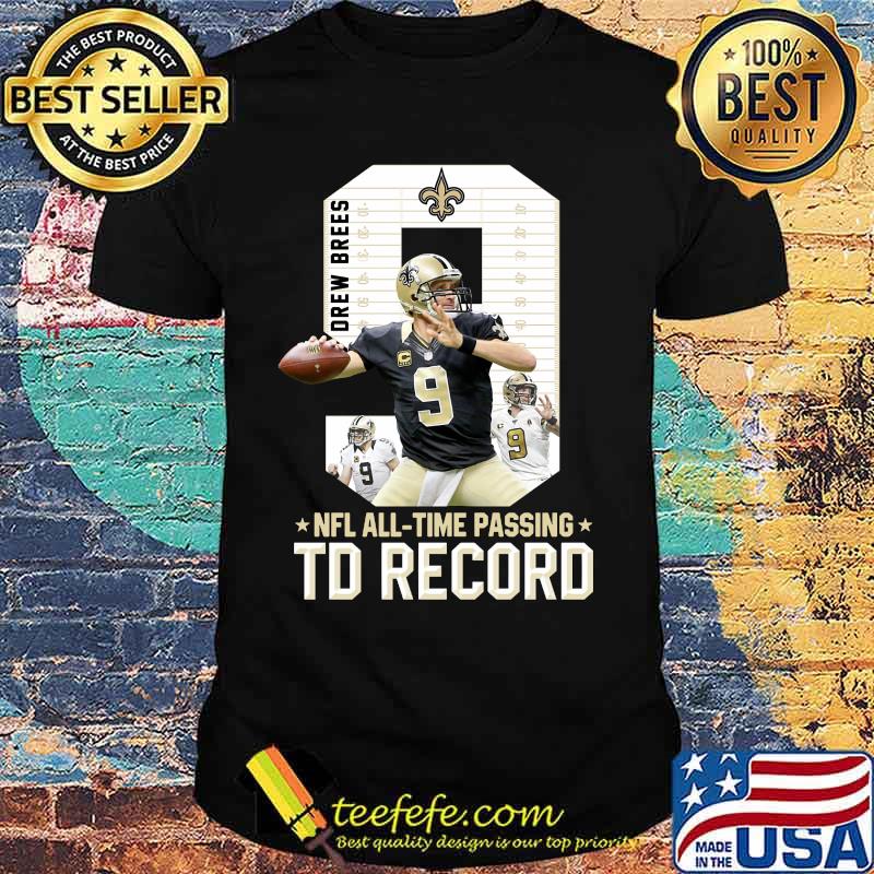 New orleans saints 9 drew brees nfl all time passing td record shirt