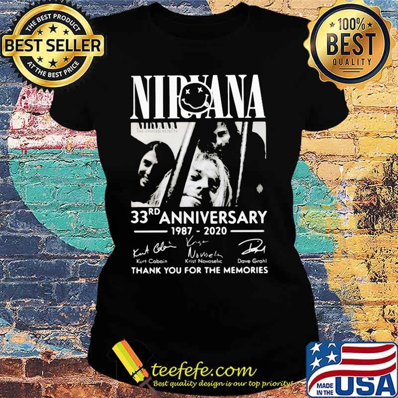 Nirvana 33rd anniversary 1987 2020 thank you for the memories signatures s Ladies tee Nirvana 33rd anniversary 1987 2020 thank you for the memories signatures s Ladies tee