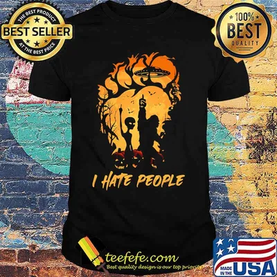 Official Halloween Bigfoot and Alien I hate people shirt