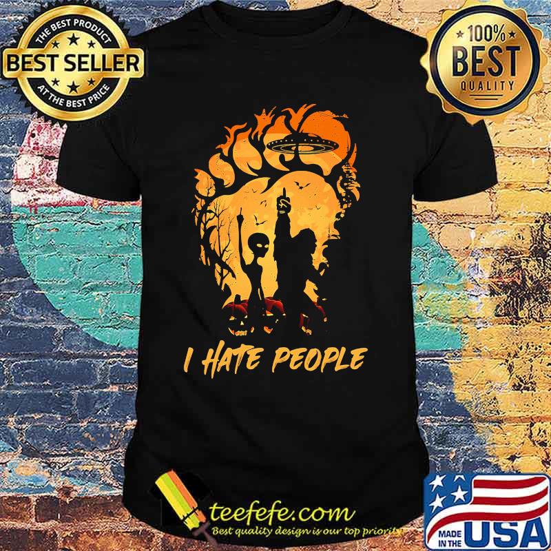 Official Halloween Bigfoot and Alien I hate people shirt