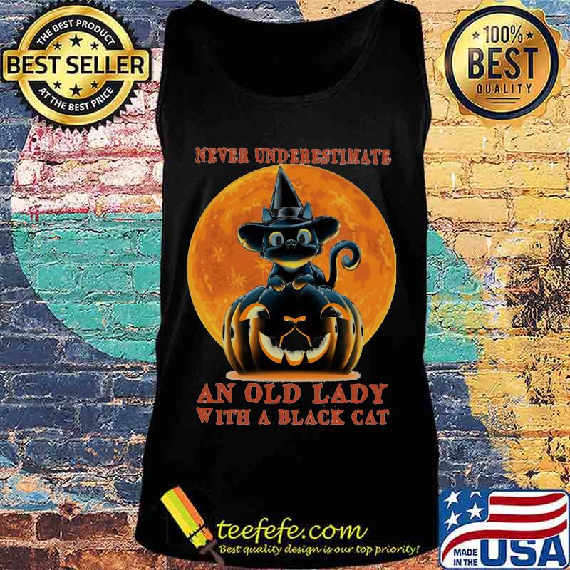 Official Never Underestimate An Old Lady With A Black Cat Pumpkin Sunset Halloween s Tank top Official Never Underestimate An Old Lady With A Black Cat Pumpkin Sunset Halloween s Tank top