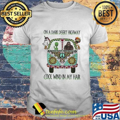 ON A DARK DESERT HIGHWAY COOL WIND IN MY HAIR BIGFOOT AND HIPPIE BUS SHIRT