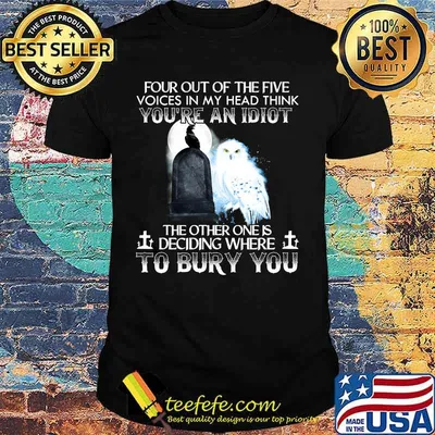 Owl and raven four out of the five voices in my head think you're an idiot the other one is deciding where to bury you shirt