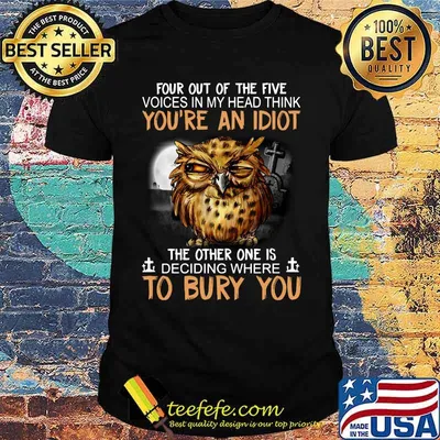 Owl jesus four out of the five voices in my head think you're an idiot the other one is deciding where to bury you shirt
