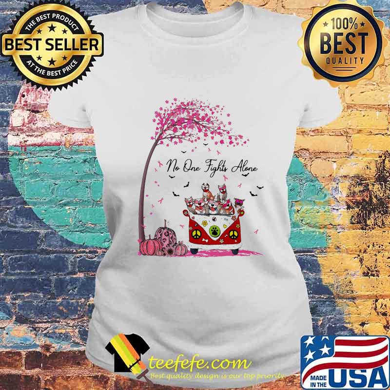 Peace bus cats no one fights alone pink leaves tree cancer awareness s Laides tee Peace bus cats no one fights alone pink leaves tree cancer awareness s Laides tee