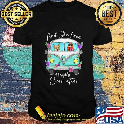 Peace bus corgi and she lived happily ever after flowers shirt