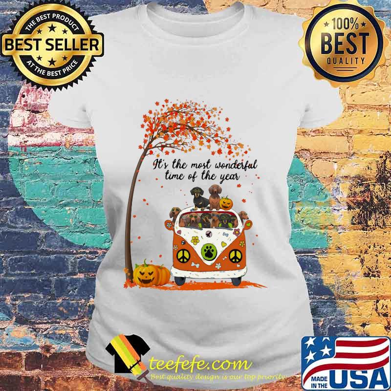 Peace bus dachshund it's the most wonderful time of the year leaves tree pumpkins s Laides tee Peace bus dachshund it's the most wonderful time of the year leaves tree pumpkins s Laides tee