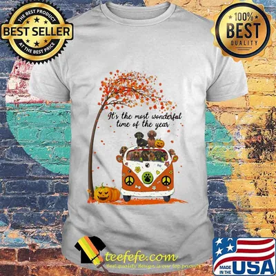 Peace bus dachshund it's the most wonderful time of the year leaves tree pumpkins shirt