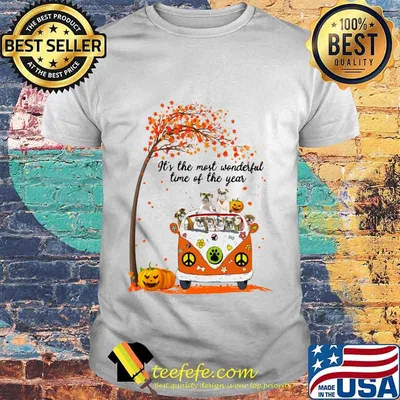 Peace bus pug it's the most wonderful time of the year leaves tree pumpkins shirt