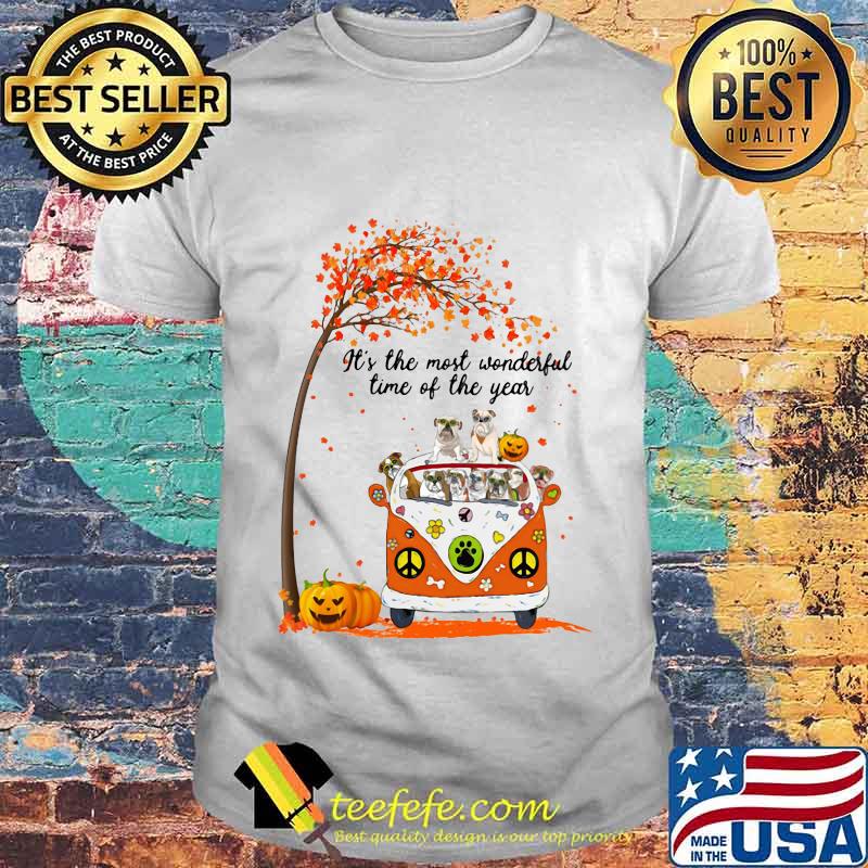 Peace bus pug it's the most wonderful time of the year leaves tree pumpkins shirt Peace bus pug it's the most wonderful time of the year leaves tree pumpkins shirt