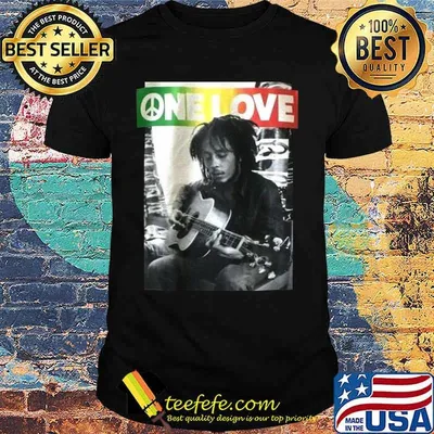 Peace love bob marley playing guitar shirt