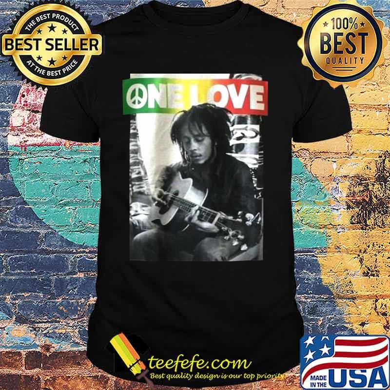 Peace love bob marley playing guitar shirt