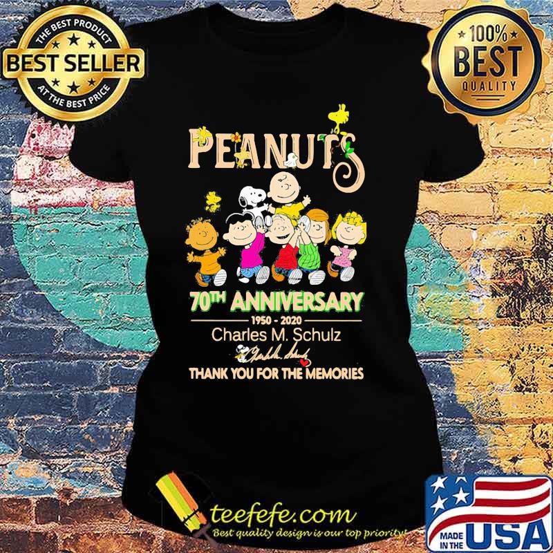 Peanuts 70th anniversary 1950 2020 thank you for the memories signatures s Ladies tee Peanuts 70th anniversary 1950 2020 thank you for the memories signatures s Ladies tee