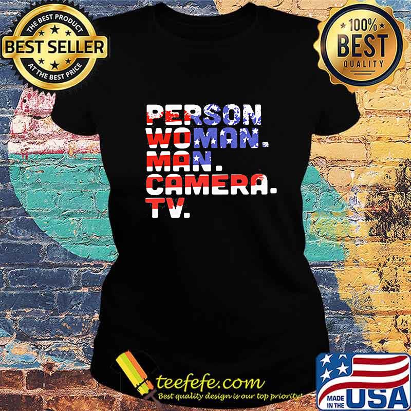 Person woman man camera tv american flag independence day s Ladies tee Person woman man camera tv american flag independence day s Ladies tee