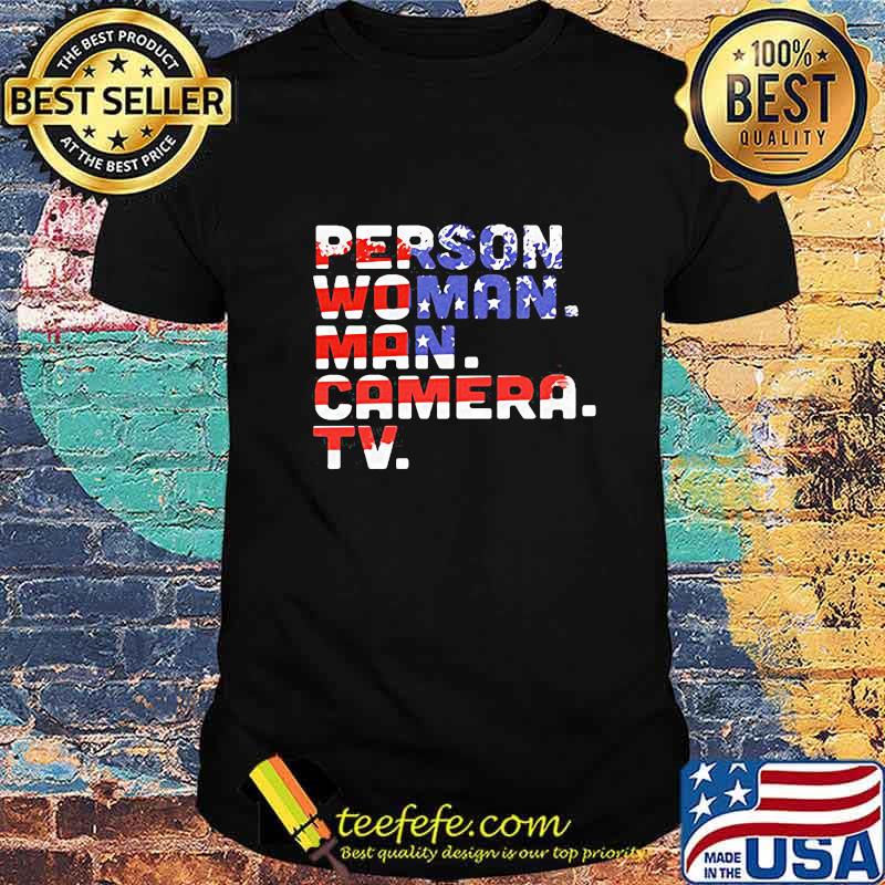 Person woman man camera tv american flag independence day shirt