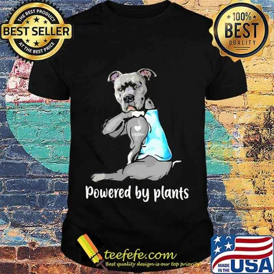 Pitbull tattoos vegan heart powered by plants shirt