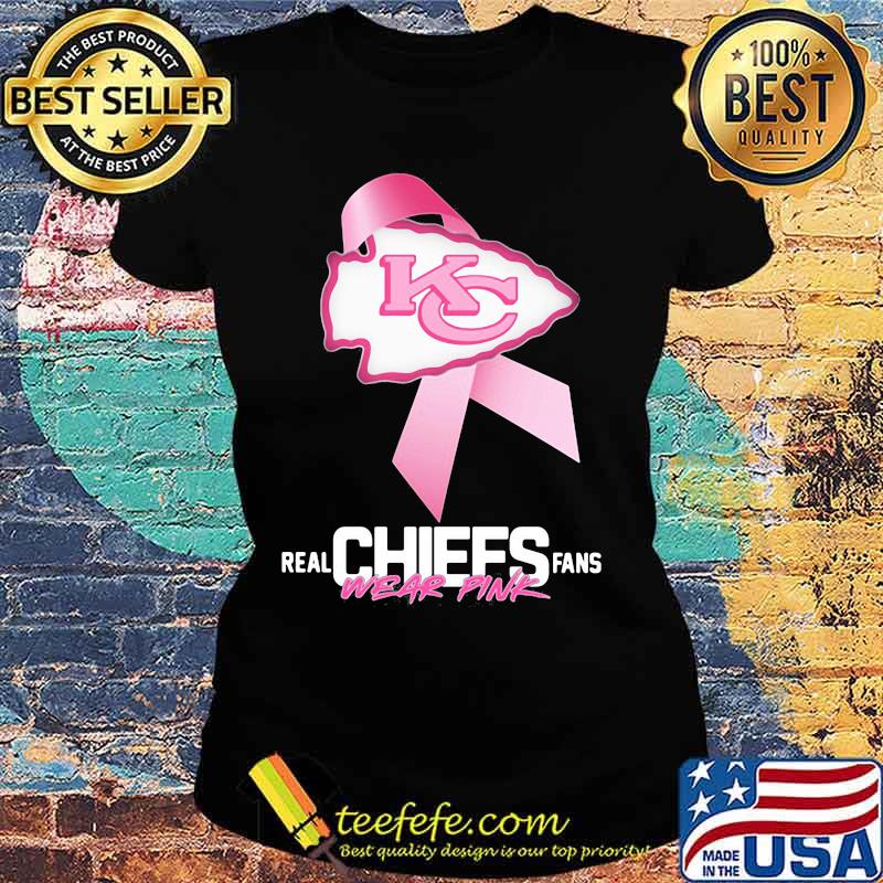 Real chiefs fans wear pink logo cancer awareness s Ladies tee Real chiefs fans wear pink logo cancer awareness s Ladies tee