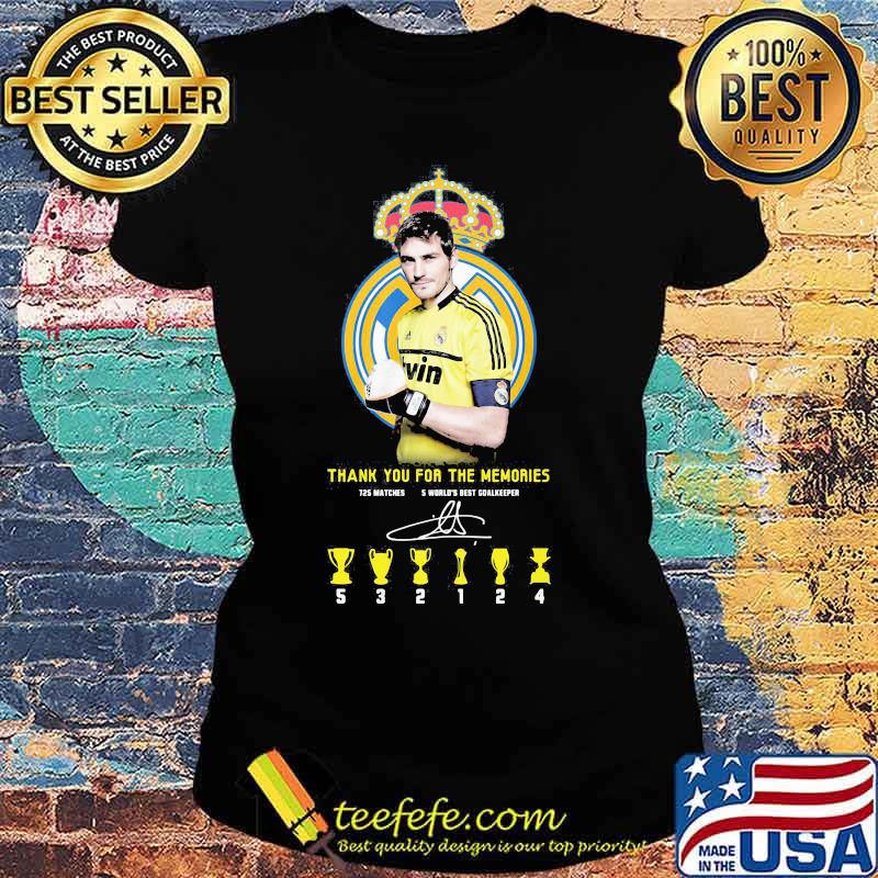 Real madrid iker casillas thank you for the memories 125 matches 5 world's best goalkeeper signature soccer s Ladies tee Real madrid iker casillas thank you for the memories 125 matches 5 world's best goalkeeper signature soccer s Ladies tee