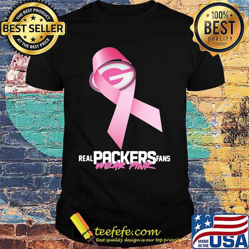 Real packers fans wear pink logo cancer awareness shirt