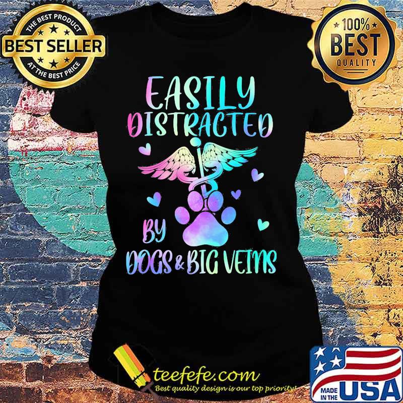 Registered Nurse Logo Easily Distracted By Dogs And Big Veins s Ladies tee Registered Nurse Logo Easily Distracted By Dogs And Big Veins s Ladies tee