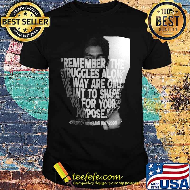 Remember the struggles along the way are only meant to shape you for your purpose black panther rip chadwick 1976 2020 picture shirt Remember the struggles along the way are only meant to shape you for your purpose black panther rip chadwick 1976 2020 picture shirt