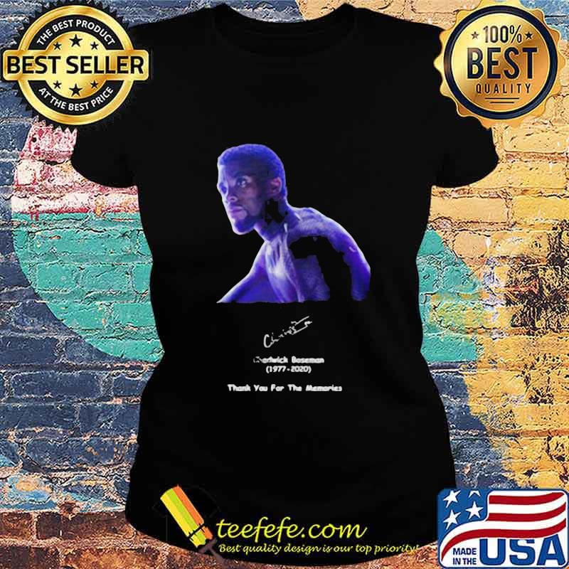 Rip black panther chadwick Boseman 1977 2020 thank you for the memories signature s Ladies tee Rip black panther chadwick Boseman 1977 2020 thank you for the memories signature s Ladies tee