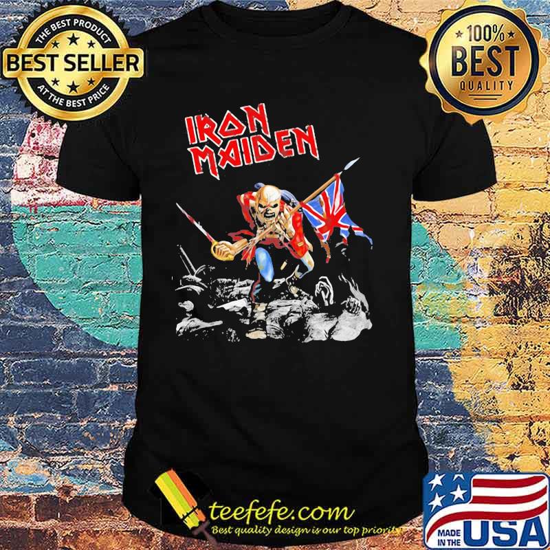 Skeleton iron maiden band british flag shirt