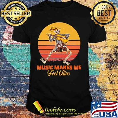 Skeleton play guitar music makes me feel alive vintage retro shirt