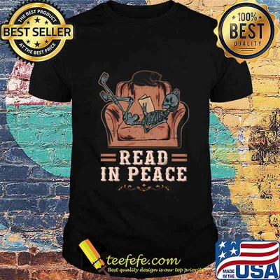 Skeleton reading book read in peace shirt