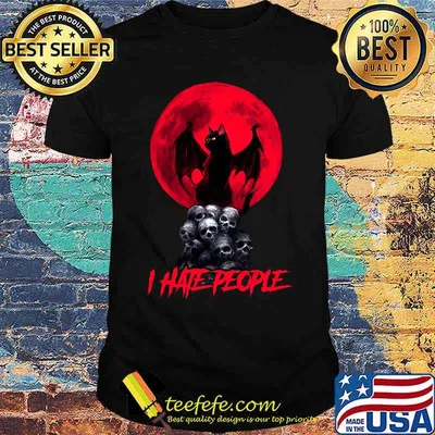 Skull Black Cat Witch I Hate People shirt
