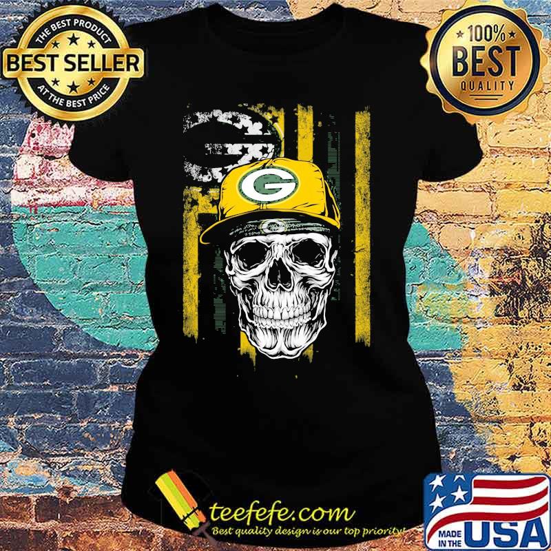 Skull green bay packers logo american flag independence day s Ladies tee Skull green bay packers logo american flag independence day s Ladies tee