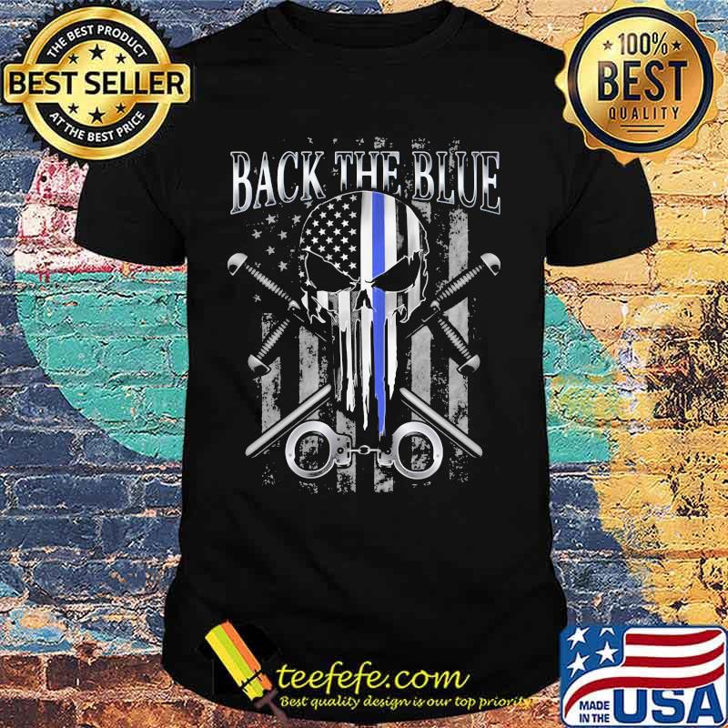 Skull police back the blue american flag independence day shirt