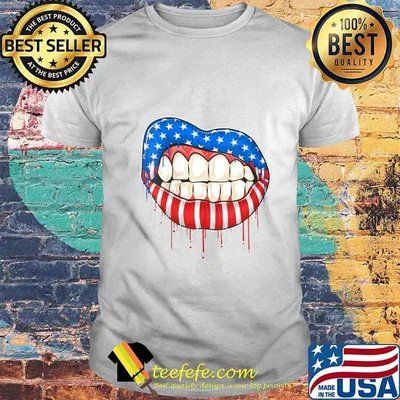 Snarling USA America Flag Lips and Teeth Patriotic Rock Shirt
